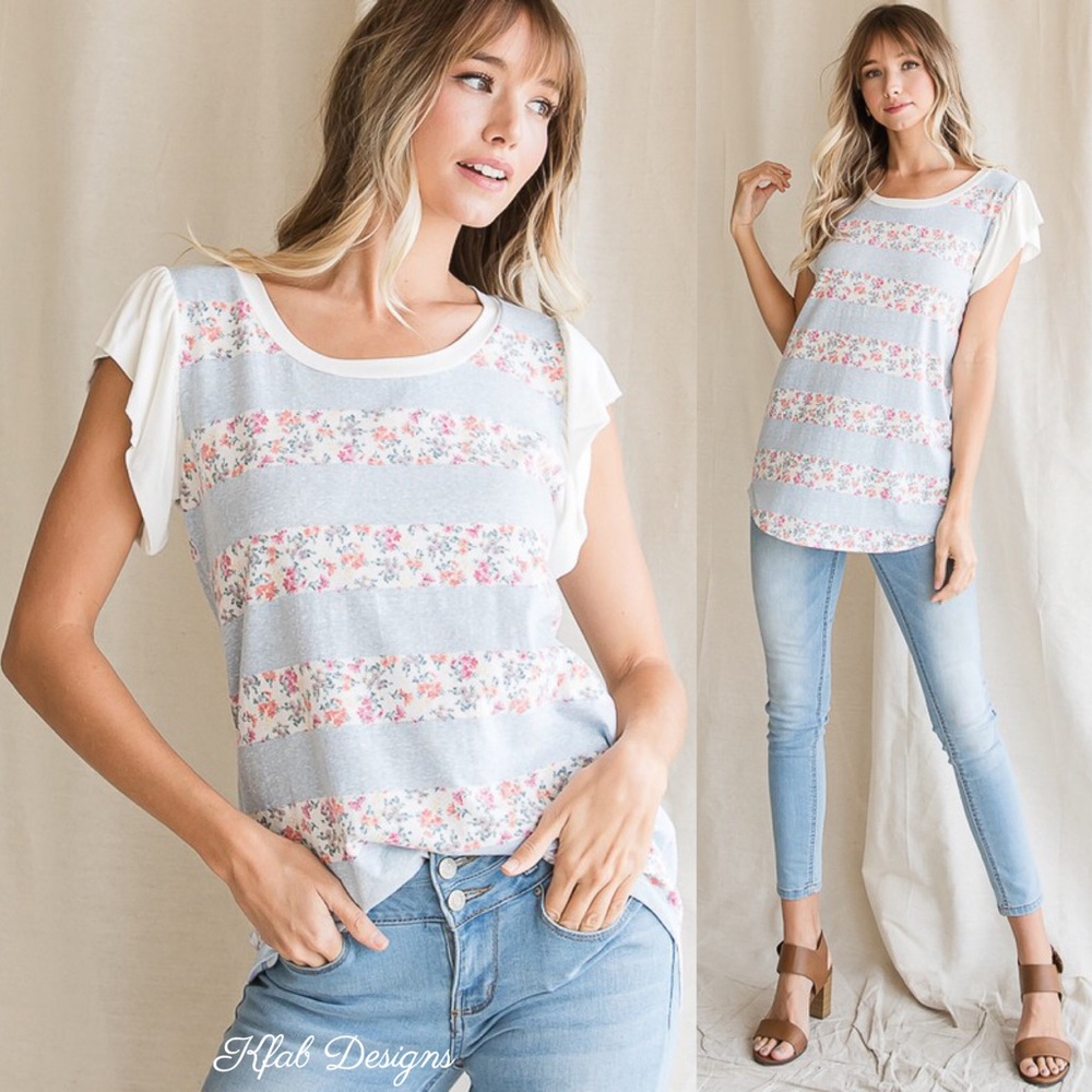 ❤️LAST 1! Blue Floral Ruffle Sleeve Top! - Picture 8 of 8